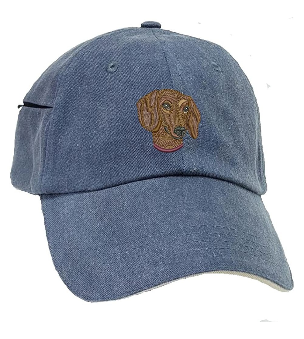 Baseball Caps Dachshund Miniature Low Profile Baseball Cap with Zippered Pocket. - Blue Pigment Dyed - CY128IX5W87 $29.38