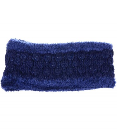 Cold Weather Headbands Womens Chic Cold Weather Enhanced Warm Fleece Lined Crochet Knit Stretchy Fit - Glitter Navy - C818M6W...