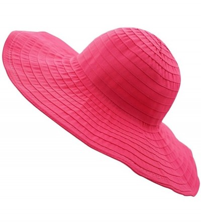 Sun Hats Women Beach Sun Hat Packable Wide Brim Cotton Hat with Inner Drawstring - Rose Red - CX18GQ94HYU $9.55