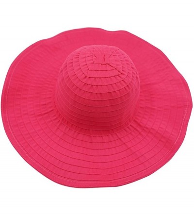 Sun Hats Women Beach Sun Hat Packable Wide Brim Cotton Hat with Inner Drawstring - Rose Red - CX18GQ94HYU $9.55