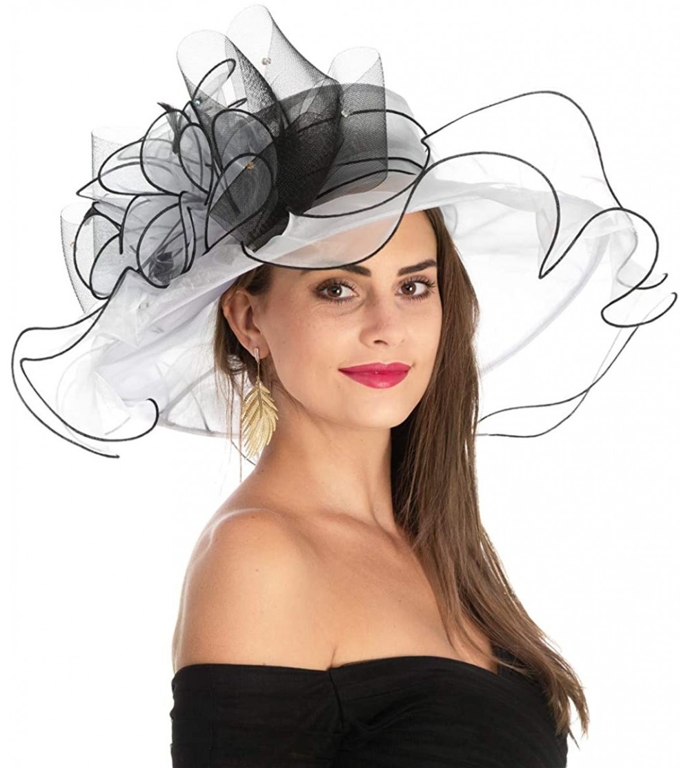 Sun Hats Women's Organza Church Kentucky Derby British Fascinator Bridal Tea Party Wedding Hat Summer Ruffles Cap - CX18NY694...