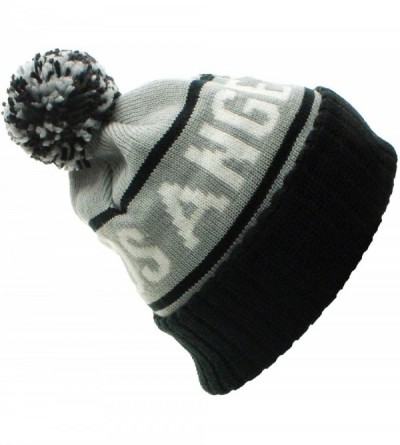 Skullies & Beanies Los Angeles California Cuff Beanie Cable Knit Pom Pom Hat Cap - Gray Black - CO11OMVZZJL $11.98