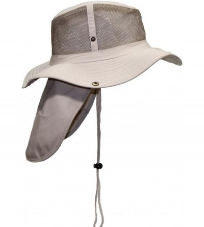 Sun Hats Packable Wide Brim Mesh Safari/Outback W/Neck Flap & Snap Up Sides - Khaki - CP189ZDLL73 $33.68