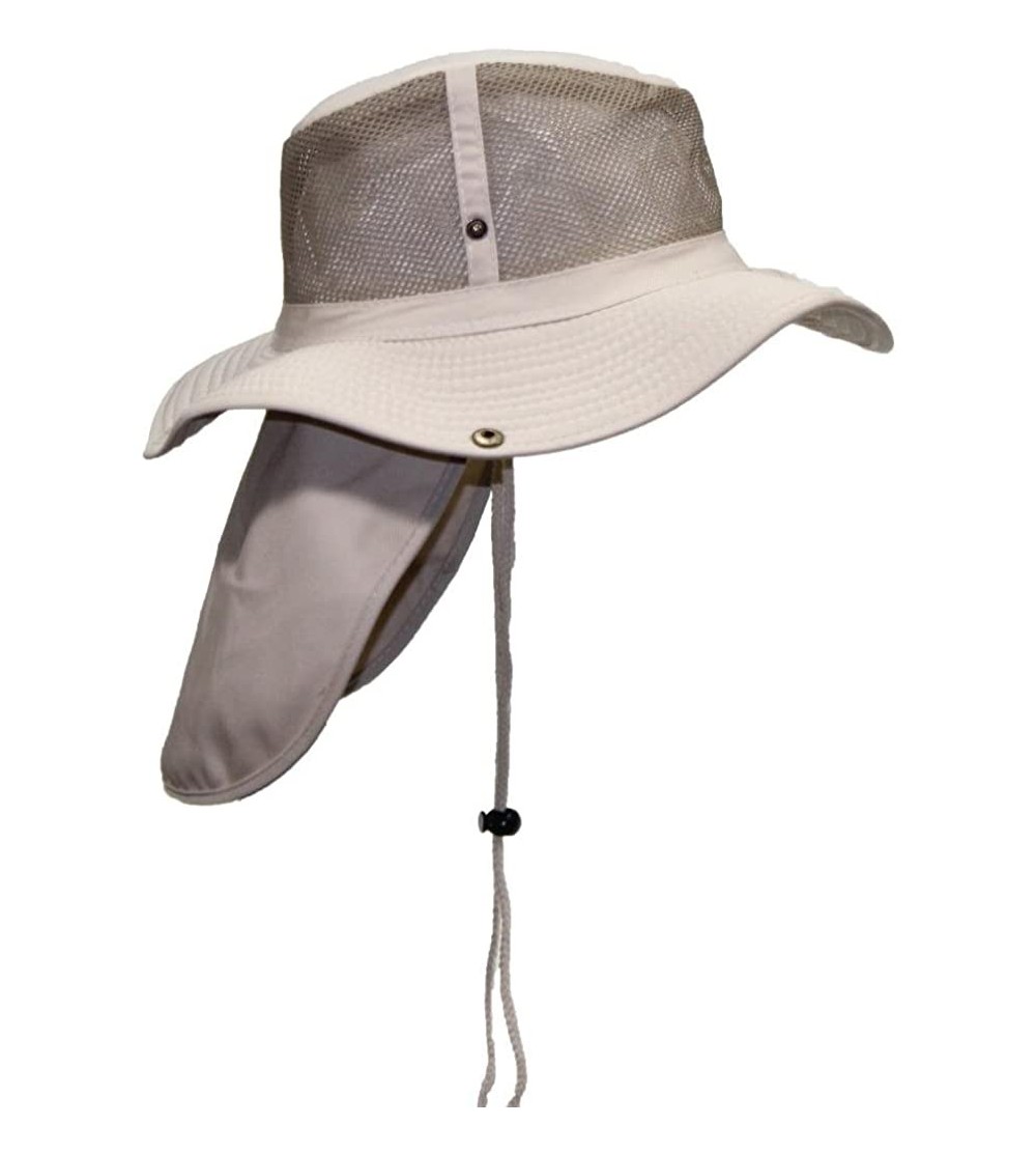 Sun Hats Packable Wide Brim Mesh Safari/Outback W/Neck Flap & Snap Up Sides - Khaki - CP189ZDLL73 $19.65