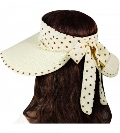 Sun Hats Women's Summer Sun Hat - Polka Dot Ribbon Straw Visor - Cream - CR11DEY1HFD $22.27