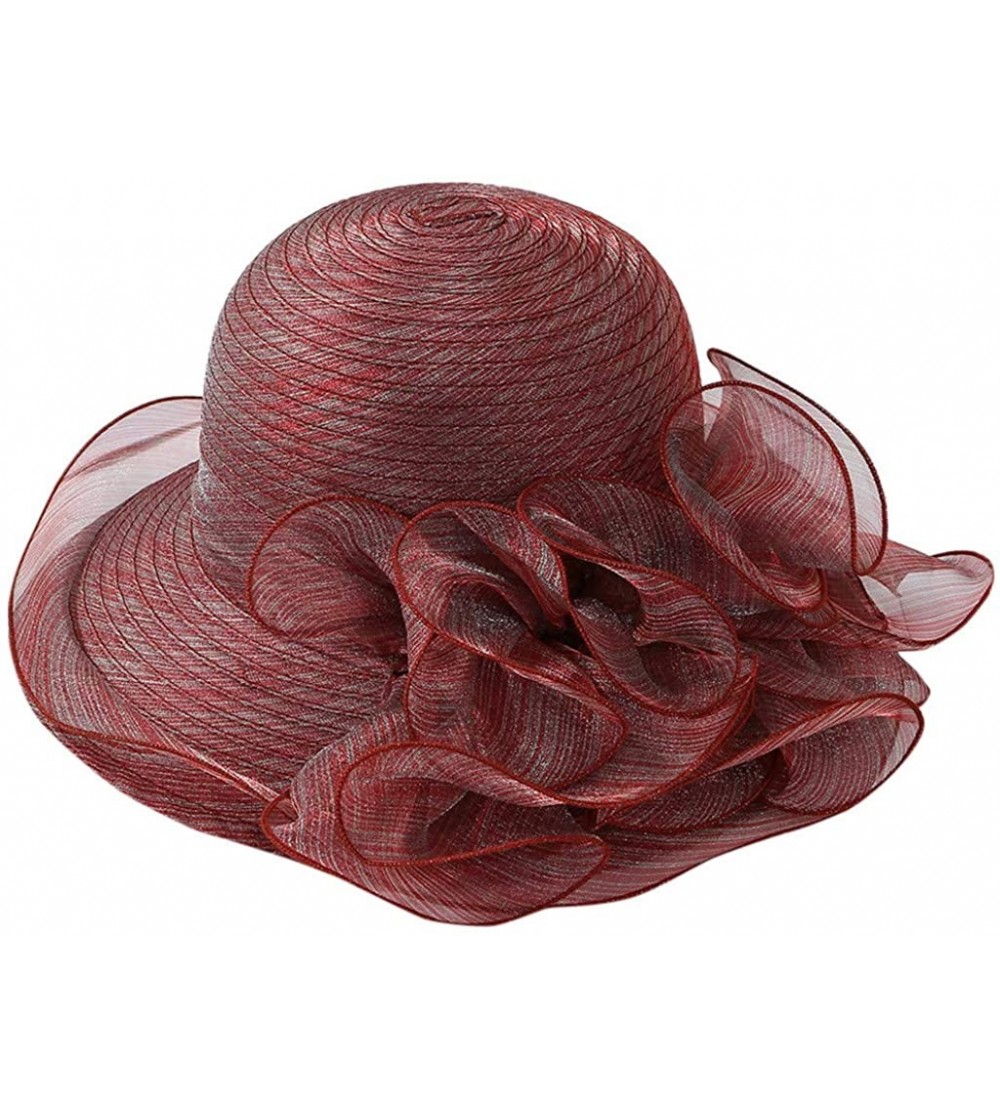 Sun Hats Kentucky Derby Hat- Women's Organza Church Kentucky Derby Fascinator Bridal Tea Party Wedding Hat - Winered - CQ18U0...