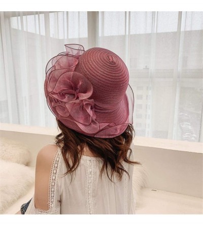 Sun Hats Kentucky Derby Hat- Women's Organza Church Kentucky Derby Fascinator Bridal Tea Party Wedding Hat - Winered - CQ18U0...