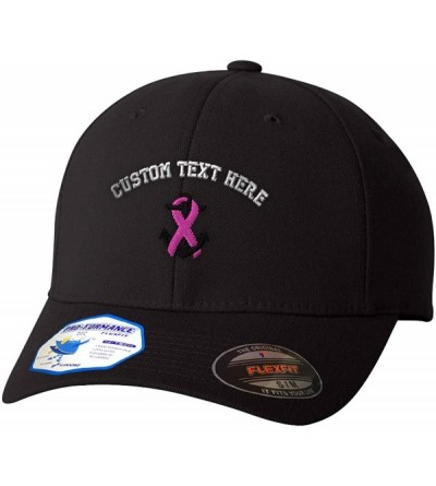 Baseball Caps Custom Flexfit Hats for Men & Women Breast Cancer Ribbon & Anchor Embroidery - Black Personalized Text Here - C...