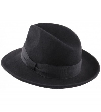 Fedoras Fedora Wool Felt Fedora Hat Packable Water Repellent - Noir - CL11JFK82YJ $33.78