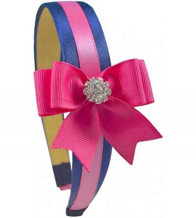 Headbands Girls Elegant Rhinestone Bow Satin Headband - Navy/Hot Pink - CR11V2TLBS5 $11.12