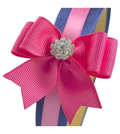 Headbands Girls Elegant Rhinestone Bow Satin Headband - Navy/Hot Pink - CR11V2TLBS5 $11.12