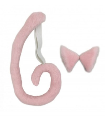 Headbands Long Fur Cat Ears and Cat Tail Set Halloween Party Kitty Cosplay Costume Kits (Light Pink) - Light Pink - CU185ESHS...