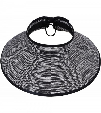 Sun Hats Women's Sun Protective Foldable Travel Straw Visor Hat - Black/White - CB18E3W37AT $11.80