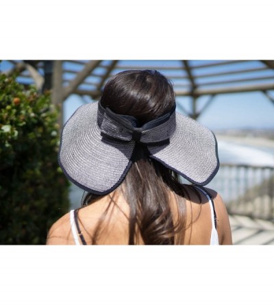 Sun Hats Women's Sun Protective Foldable Travel Straw Visor Hat - Black/White - CB18E3W37AT $11.80