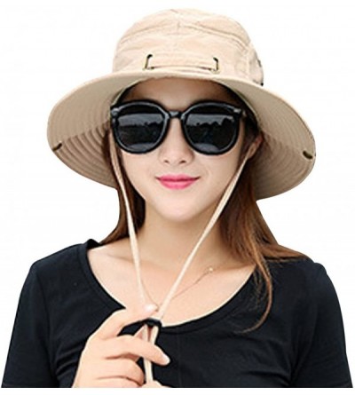 Sun Hats Summer Sun Men/Women Wide Brim UV Beach Caps Sports Fishing Hats - Khaki - CR1843QCQMT $26.40