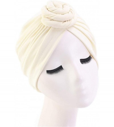 Skullies & Beanies Womens Big Flower Turban Beanie Elegant Cap Head Wrap Stretch Long Hair Scarf Headscarf - 441-beige - CJ19...