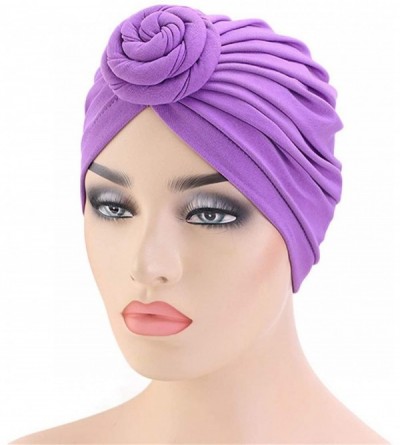Skullies & Beanies Womens Big Flower Turban Beanie Elegant Cap Head Wrap Stretch Long Hair Scarf Headscarf - 441-beige - CJ19...