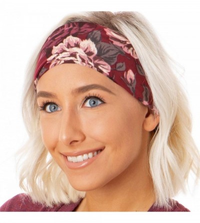 Headbands Adjustable & Stretchy Printed Xflex Wide Headbands for Women Girls & Teens (Burgundy Floral Soft Xflex 1pk) - CU18H...