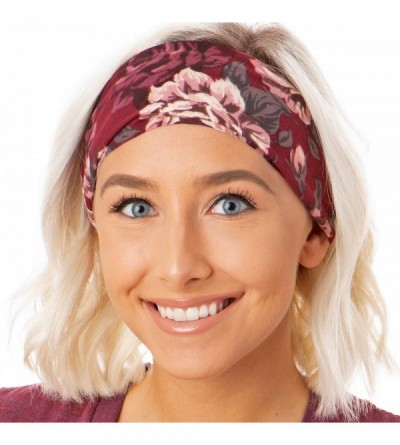 Headbands Adjustable & Stretchy Printed Xflex Wide Headbands for Women Girls & Teens (Burgundy Floral Soft Xflex 1pk) - CU18H...
