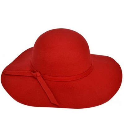Sun Hats Fashion Women Ladies Floppy Wide Brim Wool Felt Bowler Beach Hat Sun Cap Summer Outfits - A1-red - CD18HI445ME $33.26
