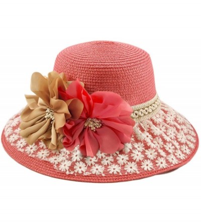 Sun Hats Princess Lace Flower Straw Sun Hat Available - Pink - CJ11DSBPO47 $13.73