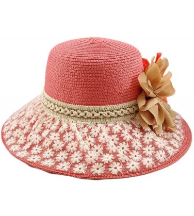 Sun Hats Princess Lace Flower Straw Sun Hat Available - Pink - CJ11DSBPO47 $13.73