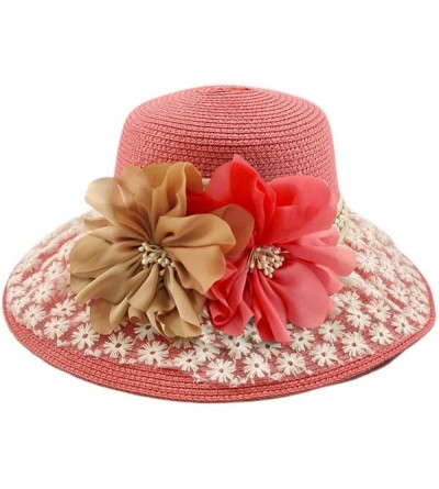 Sun Hats Princess Lace Flower Straw Sun Hat Available - Pink - CJ11DSBPO47 $13.73