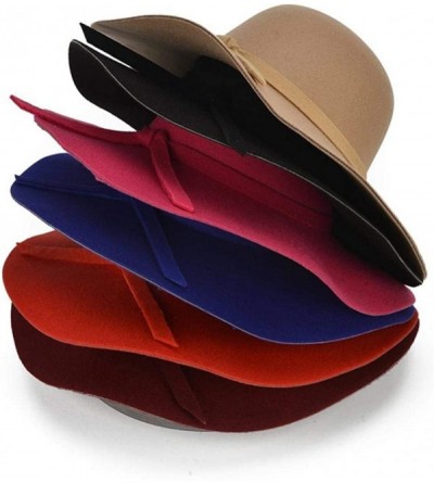 Sun Hats Fashion Women Ladies Floppy Wide Brim Wool Felt Bowler Beach Hat Sun Cap Summer Outfits - A1-red - CD18HI445ME $17.88