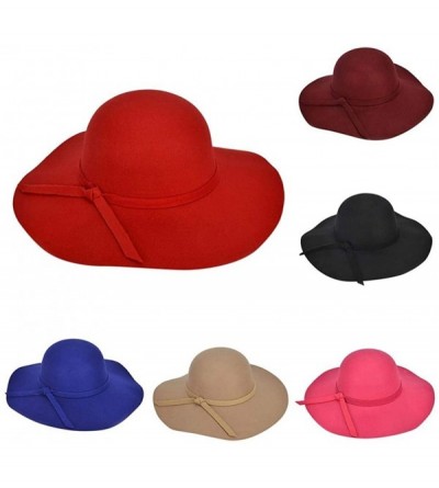 Sun Hats Fashion Women Ladies Floppy Wide Brim Wool Felt Bowler Beach Hat Sun Cap Summer Outfits - A1-red - CD18HI445ME $17.88