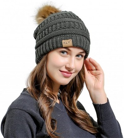 Skullies & Beanies Men Women Winter Warm Knitting Beanie Hat Faux Fur Pom Pom Crochet Ski Caps - Army Green - CM18GEDYY6T $9.43