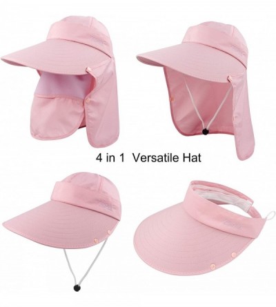 Sun Hats Women Sun Wide Brim UV Protection Fishing Hats Foldable Ponytail Summer Hat with Detachable Flap - Pink - CT194T7XLG...