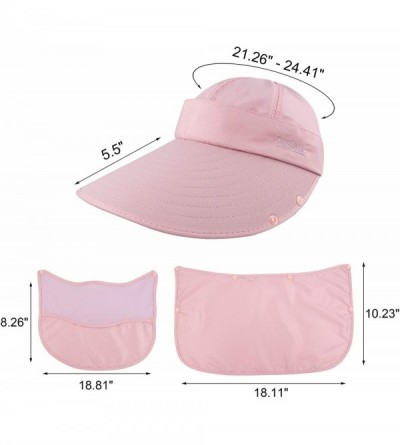 Sun Hats Women Sun Wide Brim UV Protection Fishing Hats Foldable Ponytail Summer Hat with Detachable Flap - Pink - CT194T7XLG...