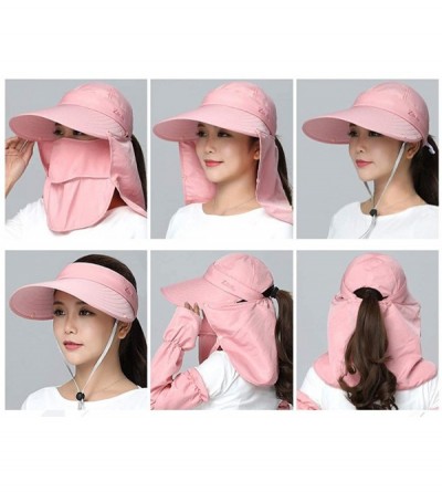Sun Hats Women Sun Wide Brim UV Protection Fishing Hats Foldable Ponytail Summer Hat with Detachable Flap - Pink - CT194T7XLG...