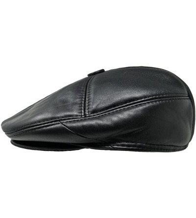 Newsboy Caps Soft Lambskin Leather Flat Cap Gatsby Newsboy Driving Warm Winter Ivy Hat - Black - CI1832NSER2 $29.05