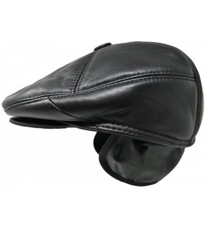 Newsboy Caps Soft Lambskin Leather Flat Cap Gatsby Newsboy Driving Warm Winter Ivy Hat - Black - CI1832NSER2 $29.05