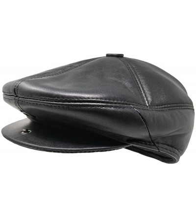 Newsboy Caps Soft Lambskin Leather Flat Cap Gatsby Newsboy Driving Warm Winter Ivy Hat - Black - CI1832NSER2 $29.05