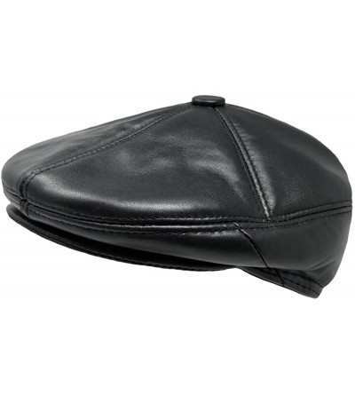 Newsboy Caps Soft Lambskin Leather Flat Cap Gatsby Newsboy Driving Warm Winter Ivy Hat - Black - CI1832NSER2 $29.05