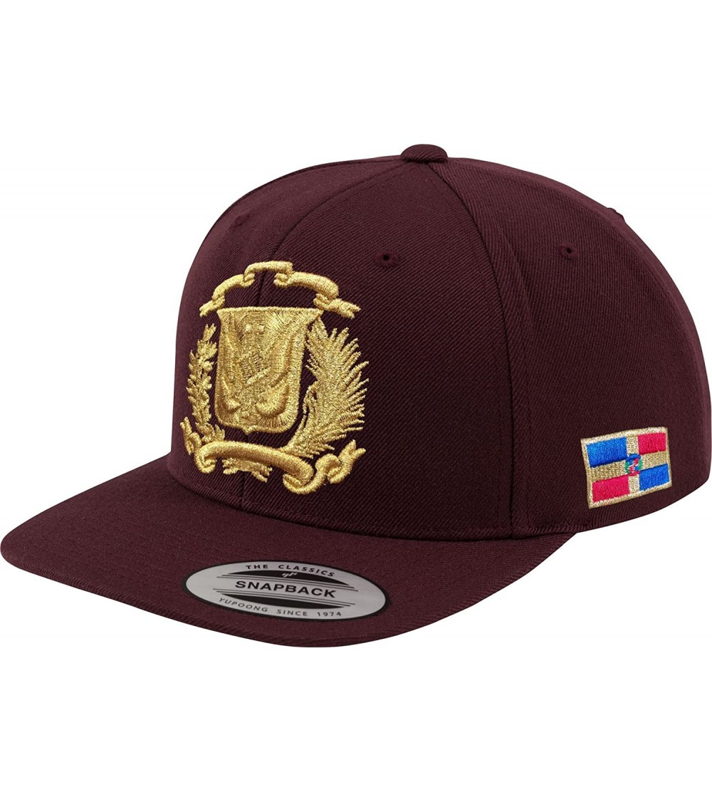 Baseball Caps Dominican Republic Shield Snapback Cap - Red Wine/Gold - C112NV2MK2H $21.32