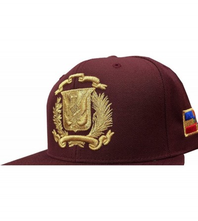 Baseball Caps Dominican Republic Shield Snapback Cap - Red Wine/Gold - C112NV2MK2H $21.32