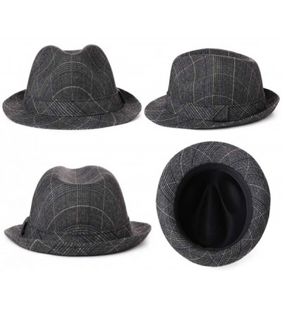 Fedoras 1920/1950 Wool Felt Homburg Gangster Fedora Manhattan Derby Hat Unisex 55-59CM - 99756-grey Grid2 - C818A6WWATN $52.70