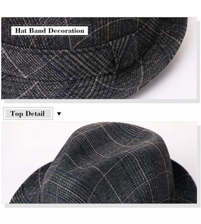 Fedoras 1920/1950 Wool Felt Homburg Gangster Fedora Manhattan Derby Hat Unisex 55-59CM - 99756-grey Grid2 - C818A6WWATN $52.70