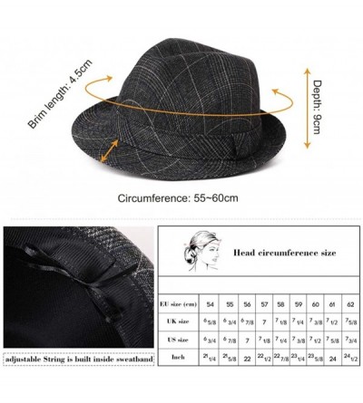 Fedoras 1920/1950 Wool Felt Homburg Gangster Fedora Manhattan Derby Hat Unisex 55-59CM - 99756-grey Grid2 - C818A6WWATN $52.70