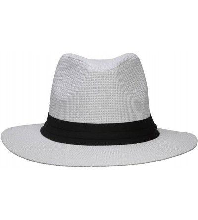 Fedoras Fashion Style Banded Wide Brim Fedora Hat - White - C811Z2SR5EL $15.35