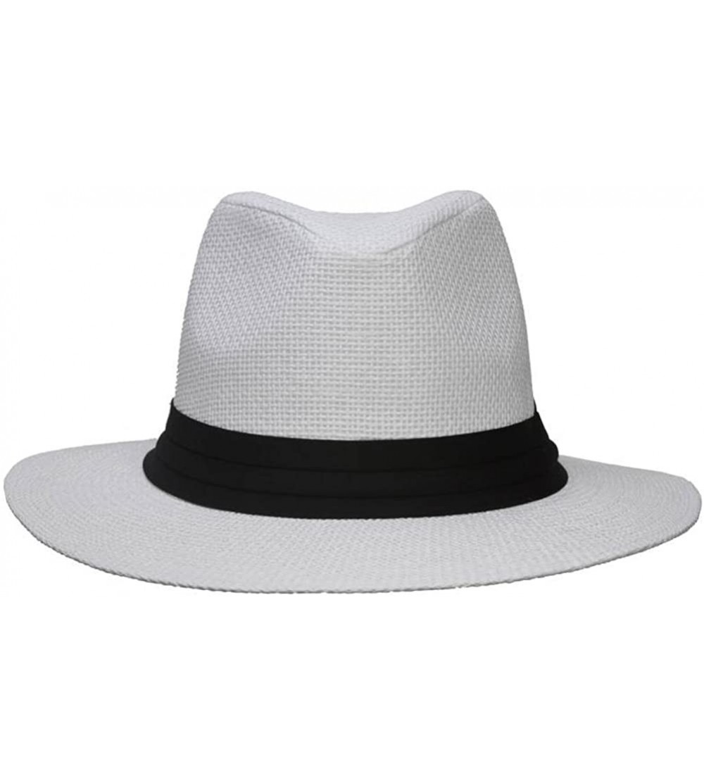 Fedoras Fashion Style Banded Wide Brim Fedora Hat - White - C811Z2SR5EL $24.86