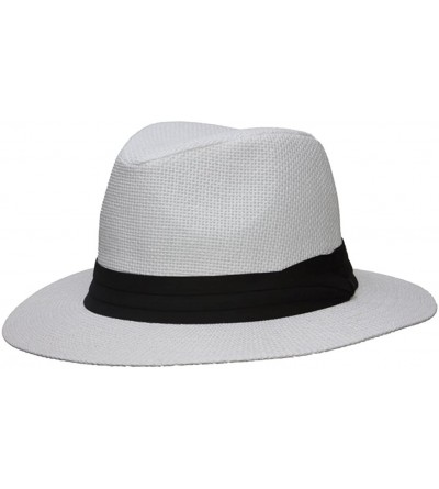 Fedoras Fashion Style Banded Wide Brim Fedora Hat - White - C811Z2SR5EL $15.35