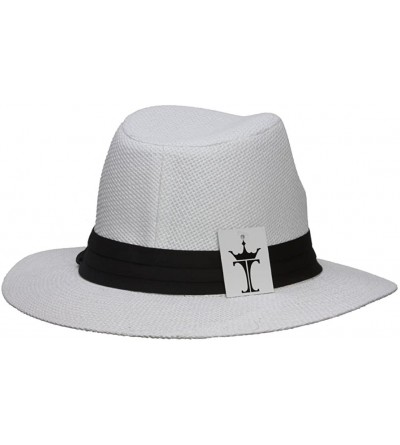 Fedoras Fashion Style Banded Wide Brim Fedora Hat - White - C811Z2SR5EL $15.35