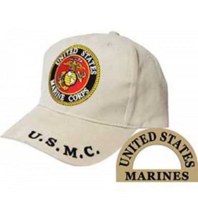 Baseball Caps Marines Marine Corps EGA USMC Emblem Khaki Tan Embroidered Cap Hat Adjustable - CK186UIDM0C $23.65