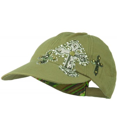 Baseball Caps Sequin and Glitter Cross Baseball Cap - Olive - C111VSYE3N9 $22.93