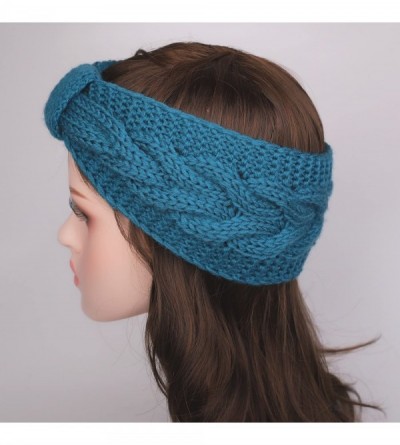 Cold Weather Headbands Women's Cable Knitted Turban Headband Soft Ear Warmer Head Wrap - Turquoise - CO18GAT8LK3 $7.08