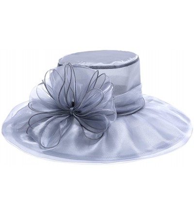 Sun Hats Ladies Organza Summer Sun Hat Party Beach Church Horse Race Cocktail Wedding Hat - Grey - CG17YX7DNR9 $20.71